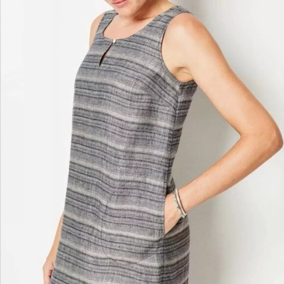 NWT Pure Jill Linen Tunic Maxi Shift Dress Key-Hole Sleeveless Pocket Sapphire - Picture 4 of 12